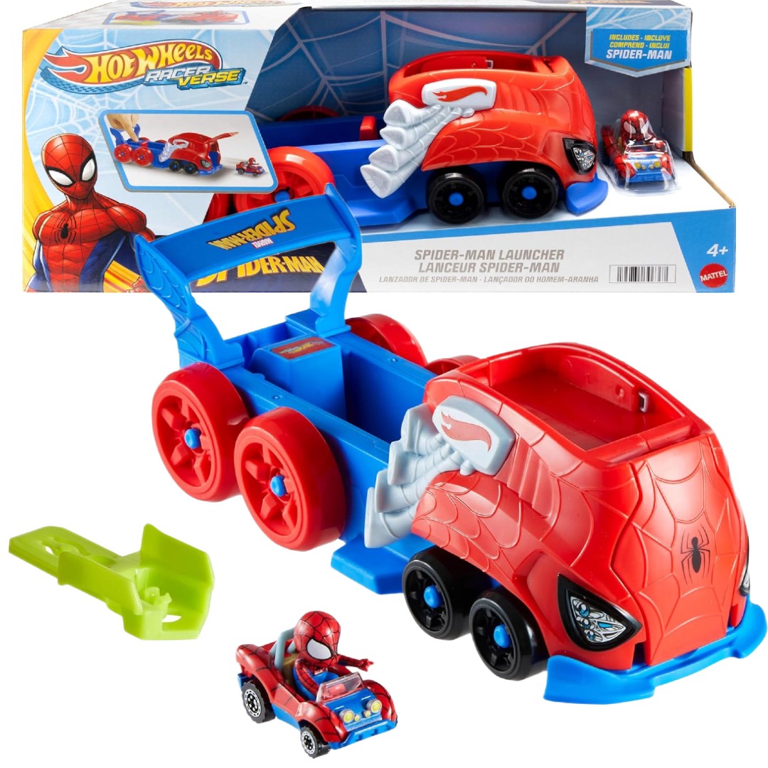 Hot Wheels Racer Verse Spider-Man Launcher pojazd z wyrzutnią + autko z figurką JFV70