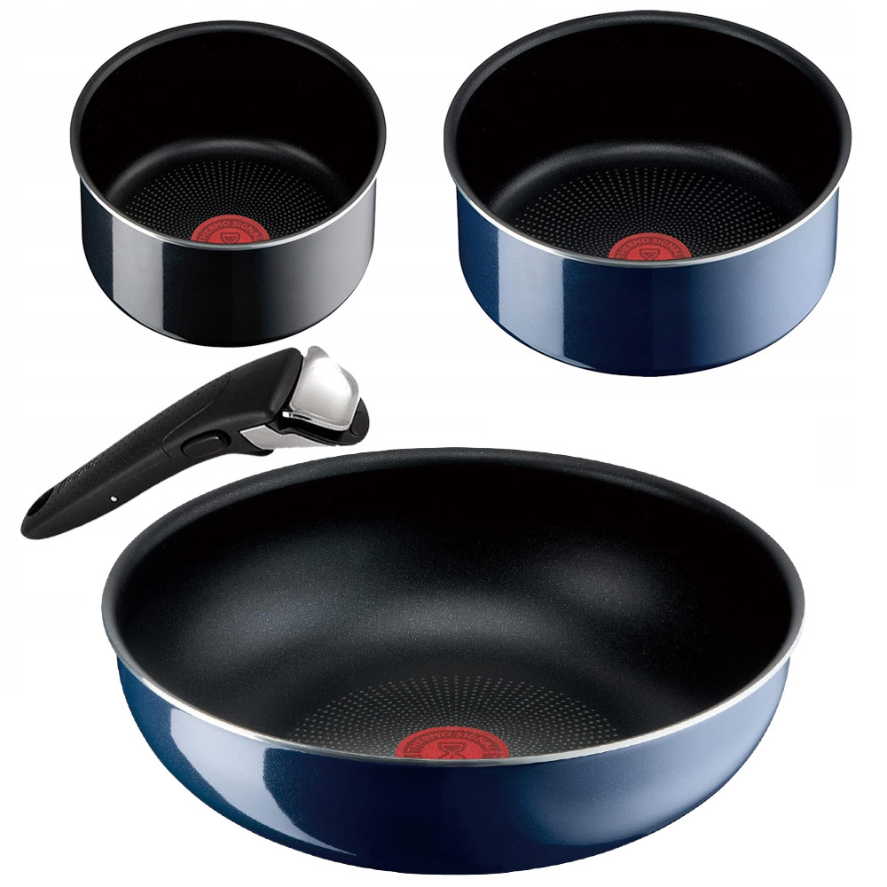 Tefal Ingenio Zestaw Wok Granatowy 28cm + 2 Garnki 20cm + 16cm + Uchwyt Gaz 82489
