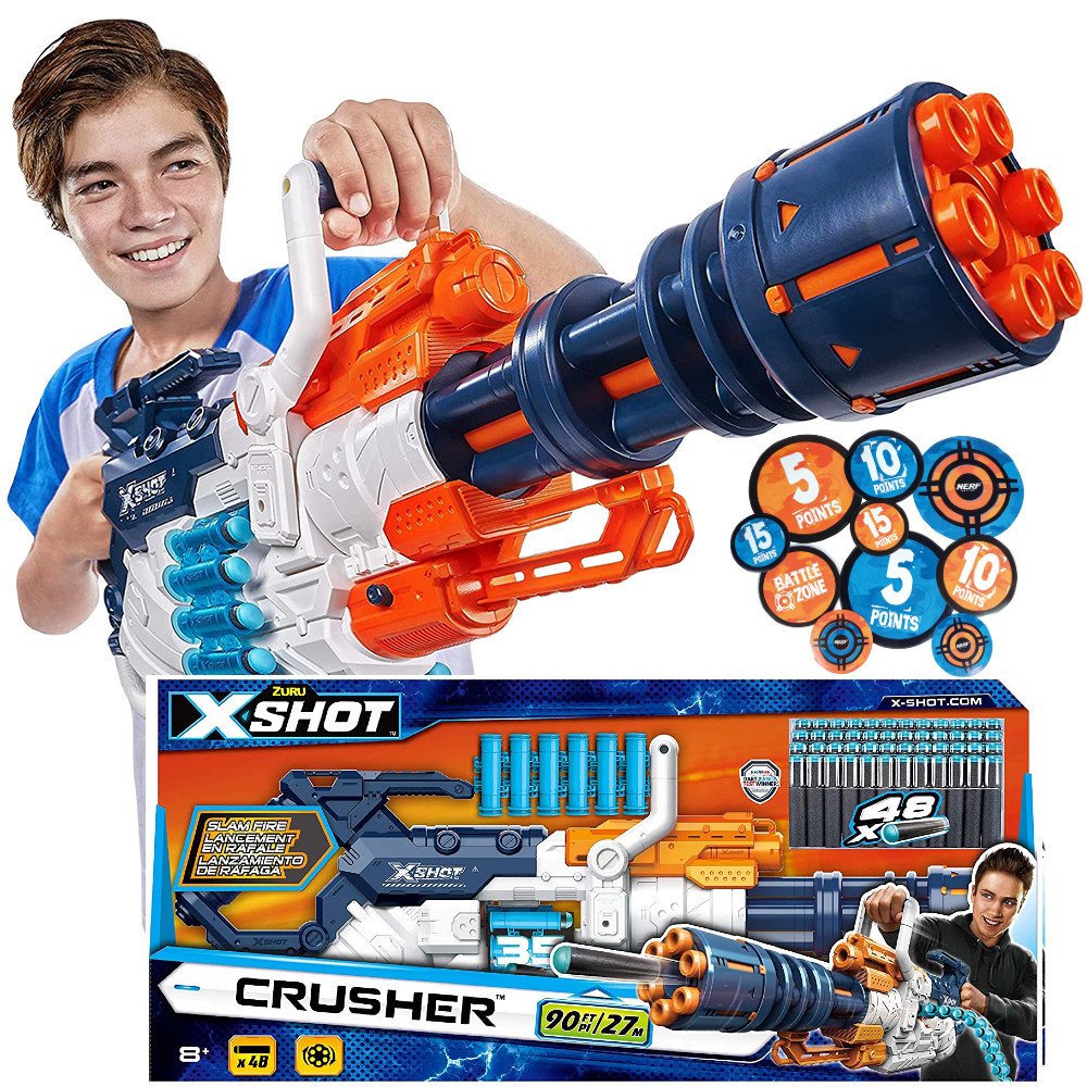 X-Shot Minigun na strzałki Crusher 36382 biało-granatowy + Naklejki Nerf