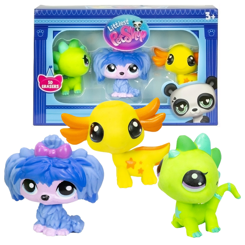Littlest Pet Shop Zestaw 3 Gumek do Mazania Figurek Piesek Dinozour Aksolotl 1087310