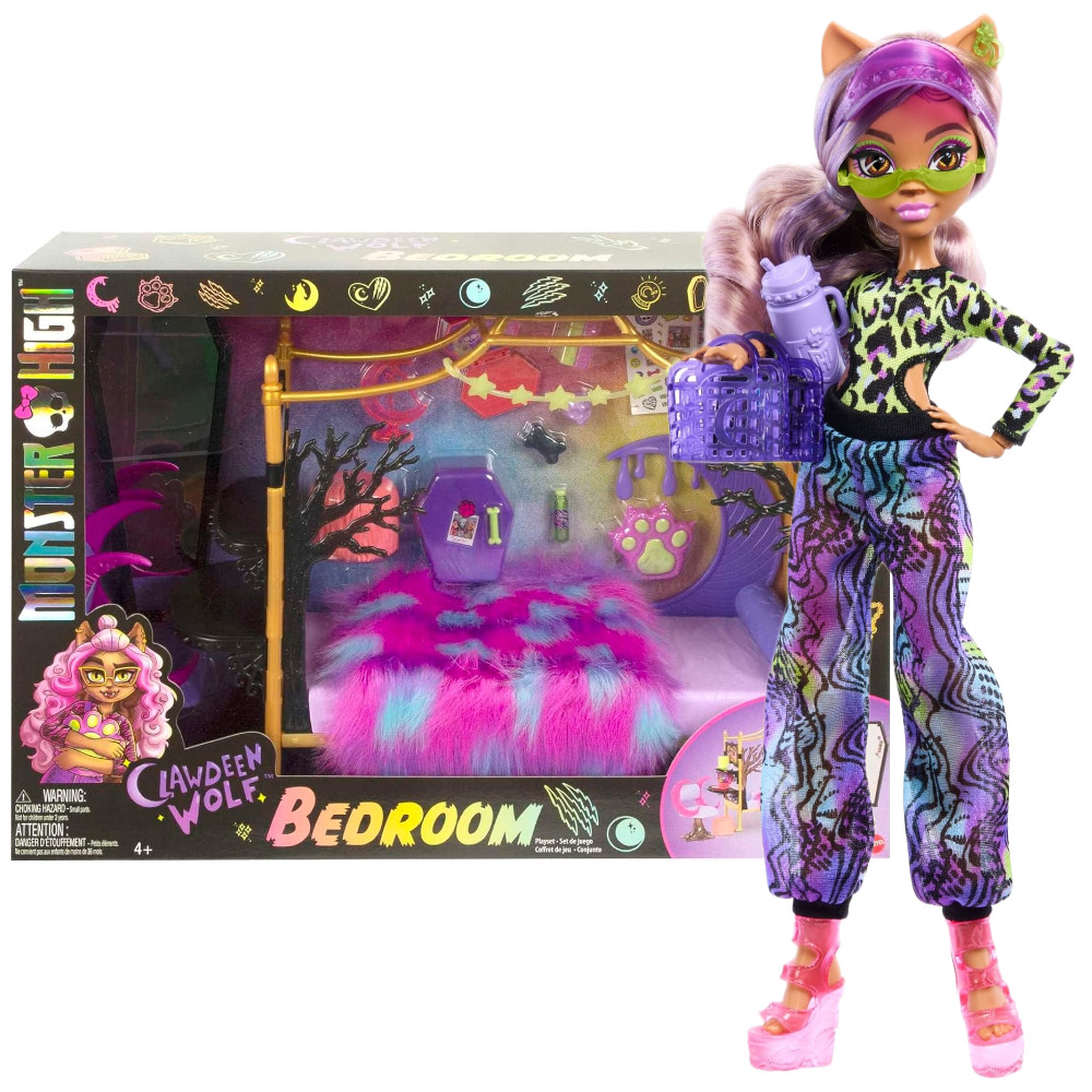 Monster High Sypialnia Clawdeen Wolf HHK64 + Lalka Clawdeen Wolf HRP67