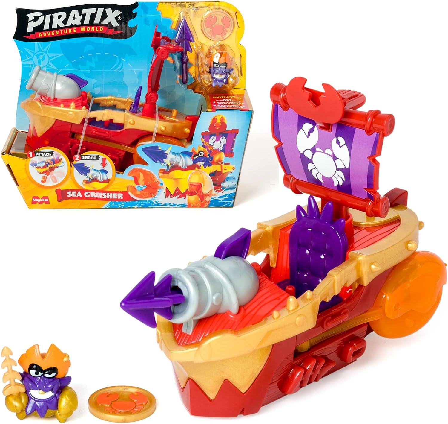 Piratix Zestaw Sea Crusher Czerwony Statek + Figurka Kapitan Lobster 30356