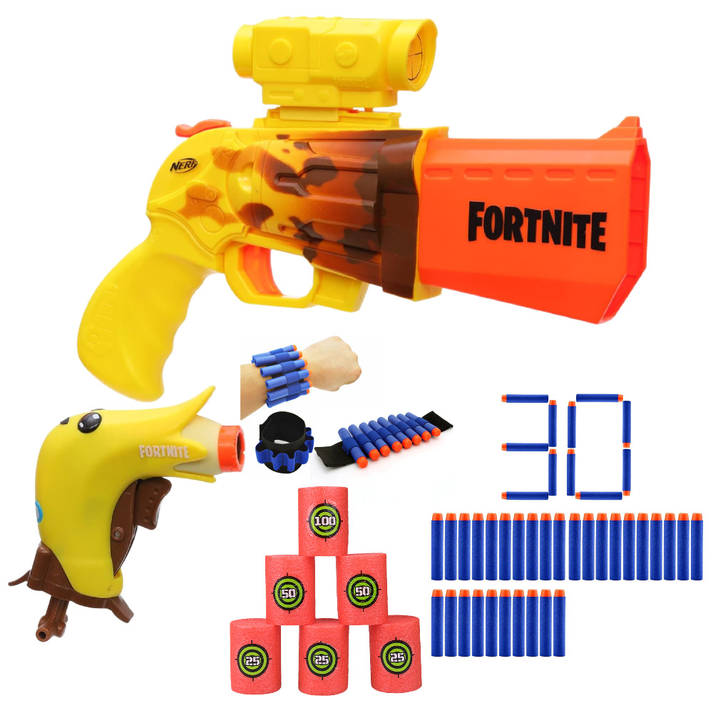 Zestaw Wyrzutni Nerf Fortnite Peely Pack F2720 + 30 Strzałek + Opaska na strzałki + Cele Piankowe 