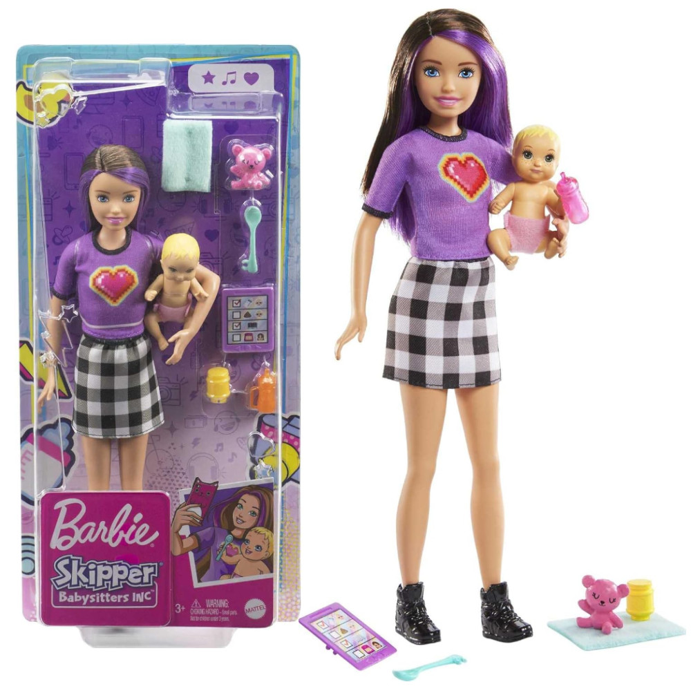 Barbie Skipper Lalka opiekunka z bobasem GRP11