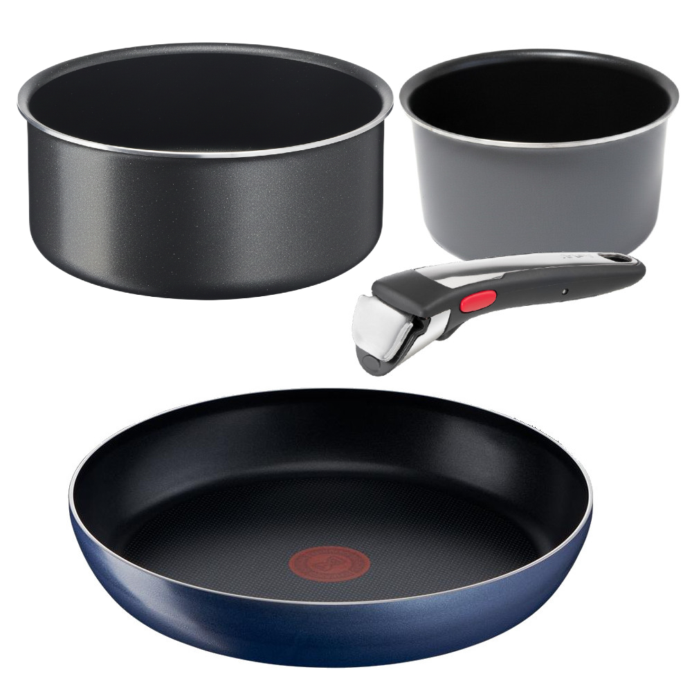 Tefal Ingenio Zestaw Patelnia Granatowa 28 cm + Czarny Garnek 24 cm + Szary Garnek 16 cm GAZ 82465GSZ
