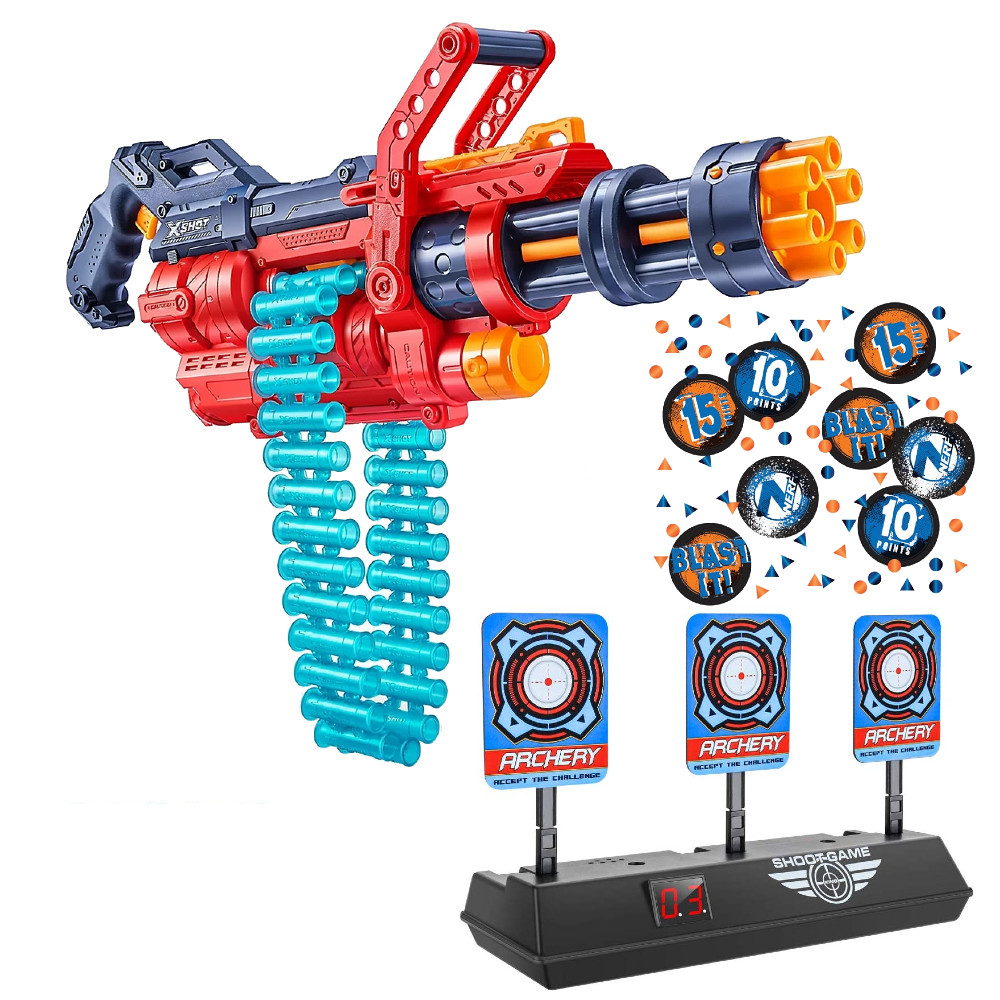 X-Shot Minigun Omega 36430 + Elektroniczna Tarcza+ Konfetti Nerf