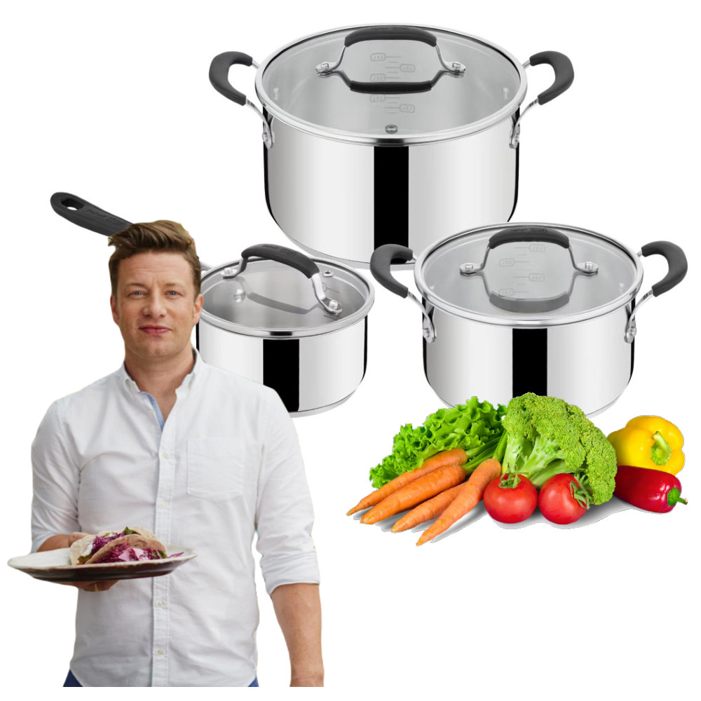 Tefal Stainless Steel Jamie Olivier Zestaw Garnków z Pokrywkami 6 EL. 16/20/26cm Indukcja E318S6