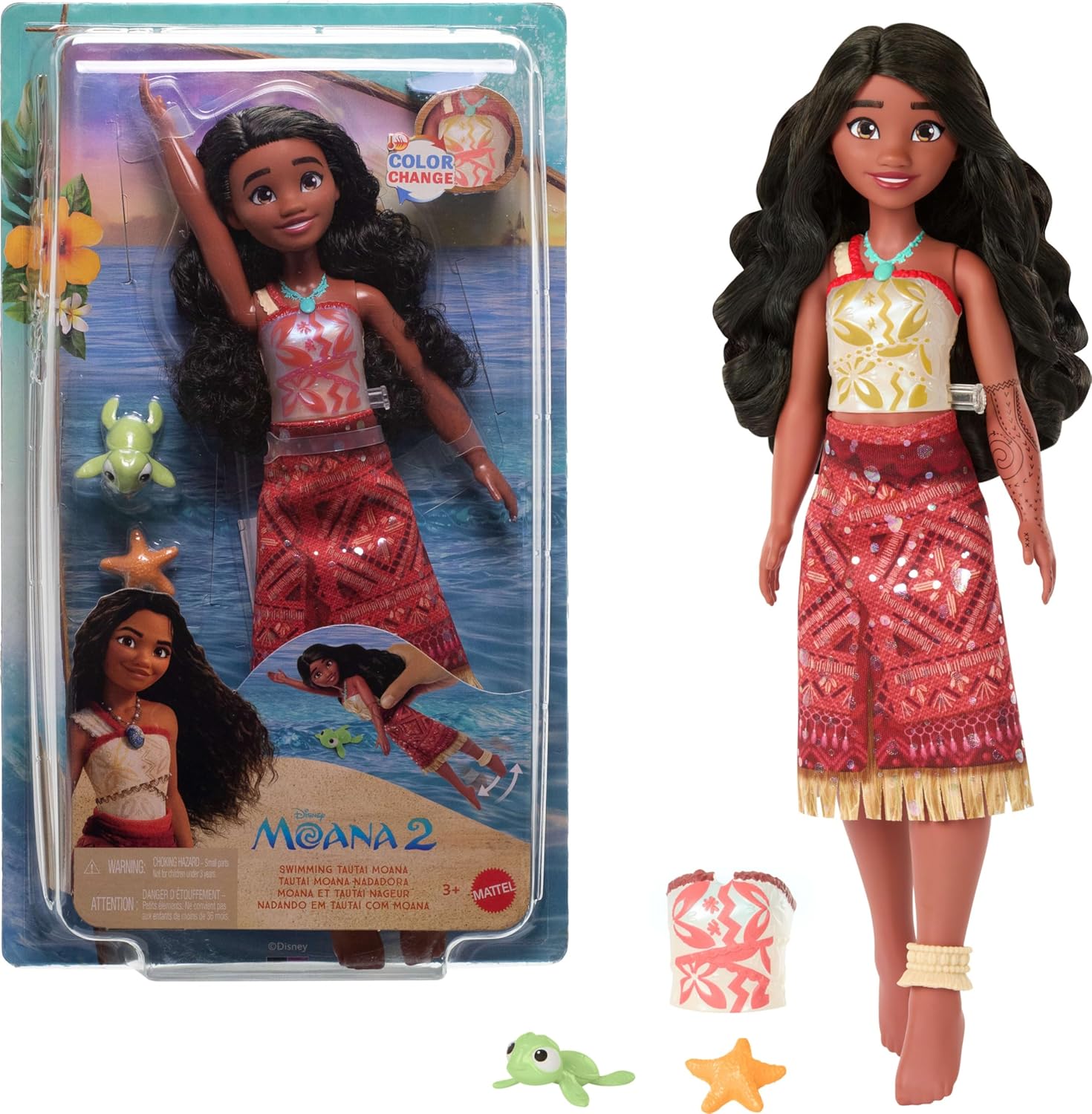 Mattel Disney Princess Lalka pływająca Vaiana zmiana koloru JFF08