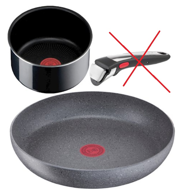 Tefal Ingenio Zestaw Szara Patelnia 26 cm + CzarnyGarnek 16 cm GAZ 82441GPSZ brak rączki