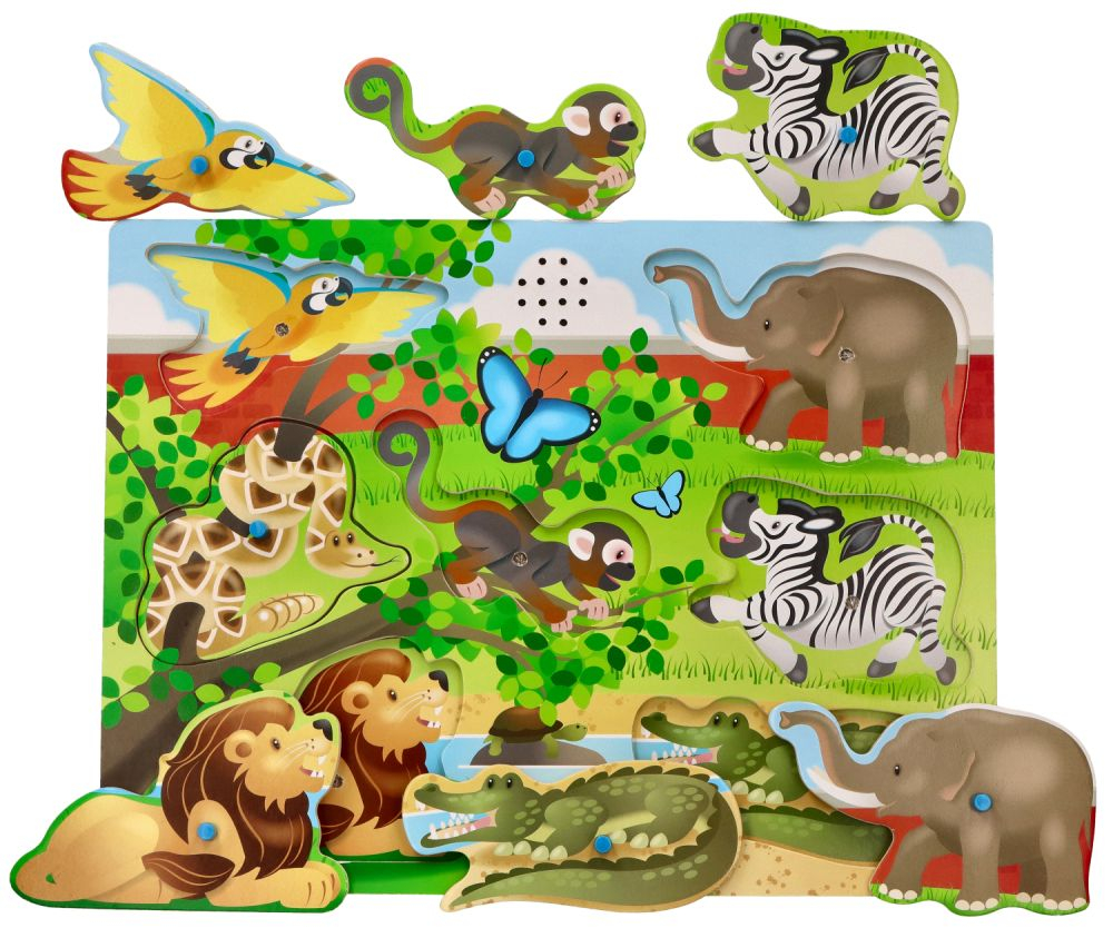 Melissa&Doug Drewniane Puzzle z dźwiękiem Zwierzęta ZOO 7 elementów 94426