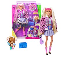 Lalka Barbie Fashionistas Extra z misiem na wrotkach GYJ77