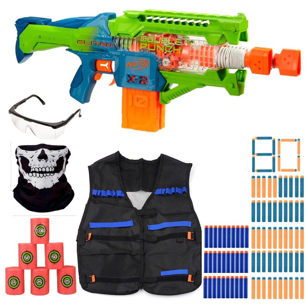 Nerf Elite 2.0 Double Punch F6363 + 30 Strzałek + Kamizelka + Cele Piankowe + Bandana + Okulary