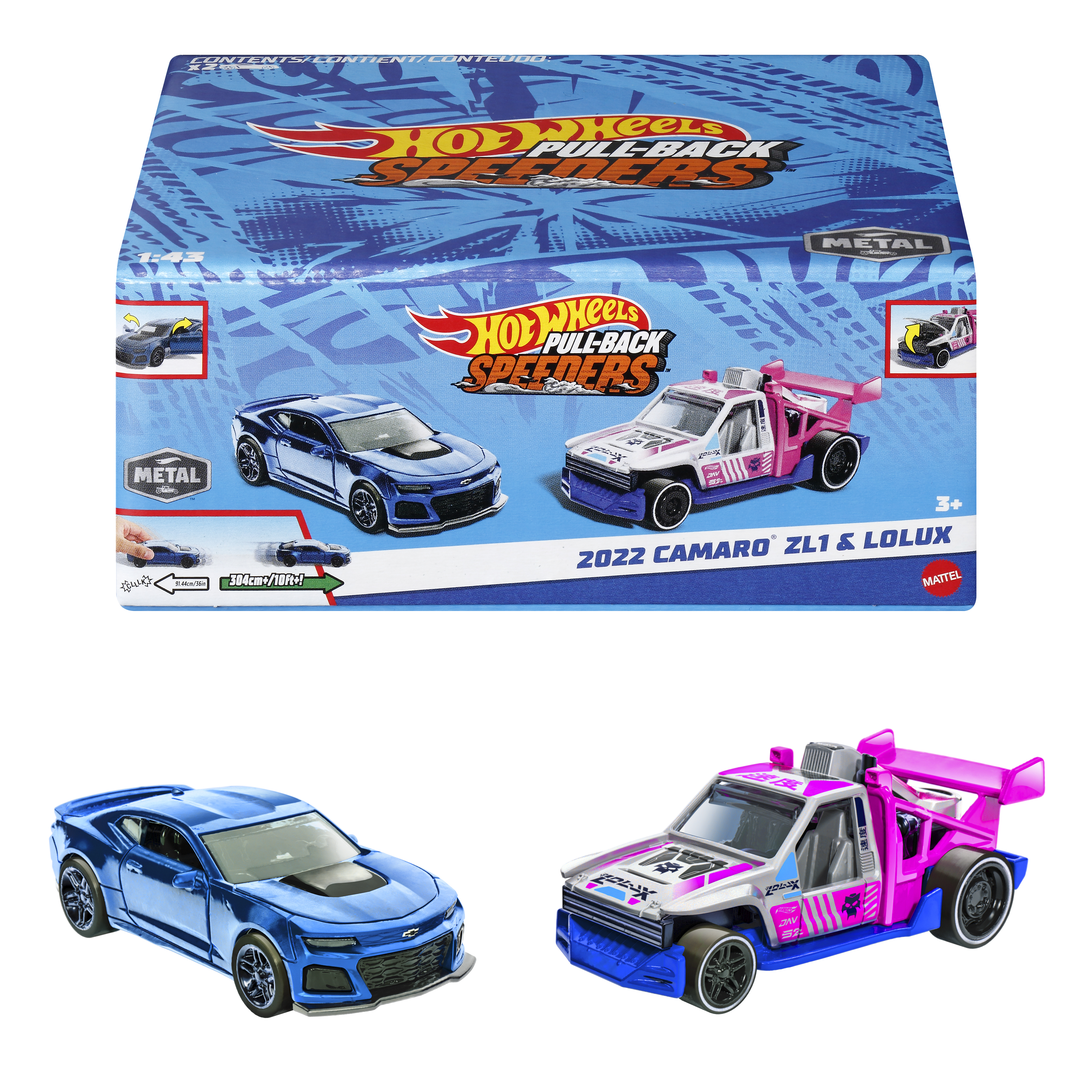 Hot Wheels Pull-Back Speeders 2-pack Autek 2022 Camaro ZL1 & Lolux HPR95