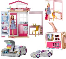 Mattel Barbie 2-poziomowy Domek + Lalka GXC00 + Kabriolet HDJ47