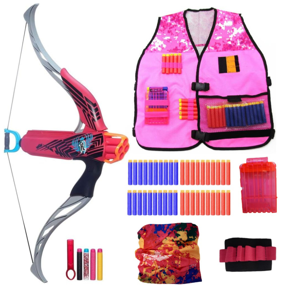 Nerf Rebelle Łuk Crossbow Różowo-Czarny B0864221 + Kamizelka Różowa Girl Power