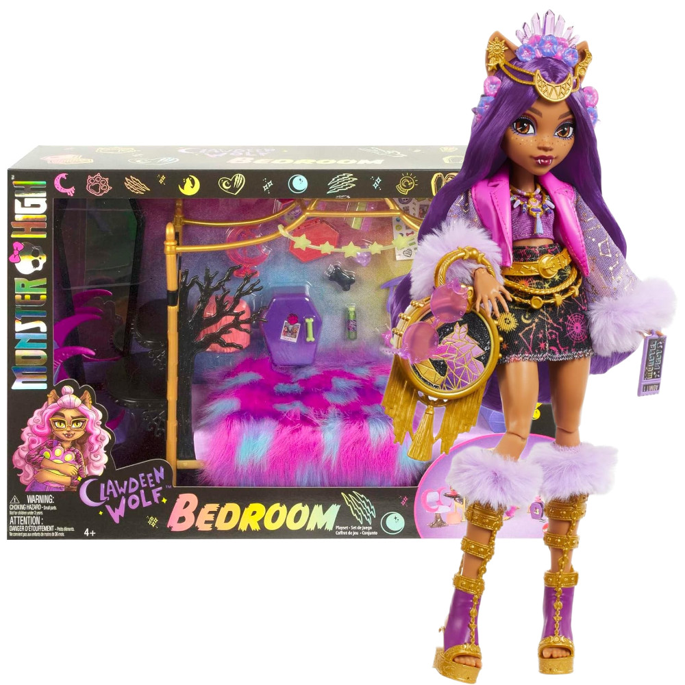 Monster High Sypialnia Clawdeen Wolf HHK64 + Lalka Modowa Clawdeen Wolf HXH80