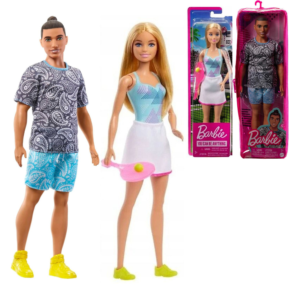 Barbie Zestaw Lalka Tenisistka HBW98 + Ken Fashionista wzorzysty T-shirt HJT09 