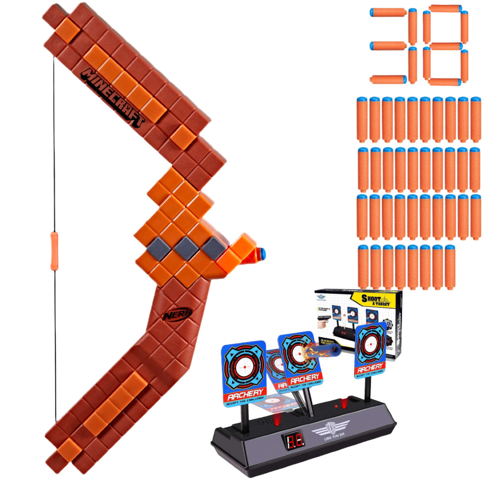 Nerf N1 N Series Zestaw Łuk Minecraft Bow G1120 + 30 Strzałek N1 + Tarcza Elektroniczna 3 Cele
