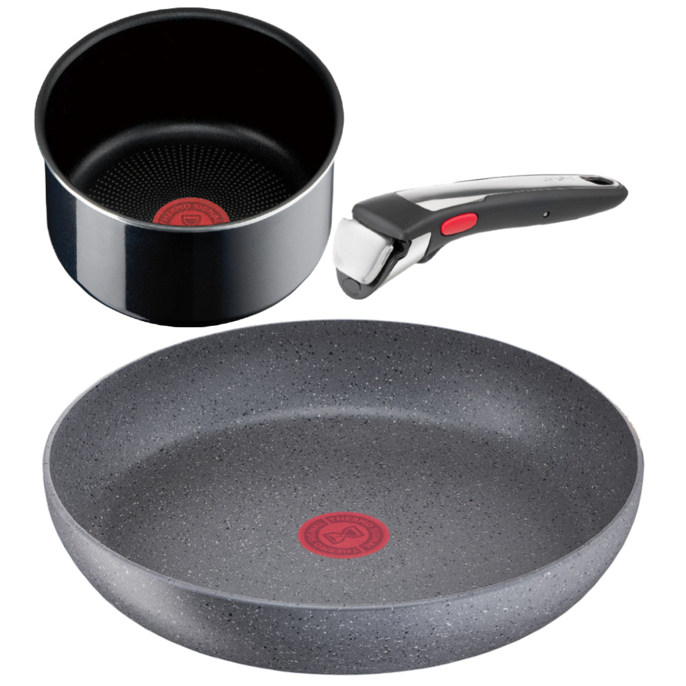 Tefal Ingenio Zestaw Szara Patelnia 26 cm + CzarnyGarnek 16 cm GAZ 82441GPSZ