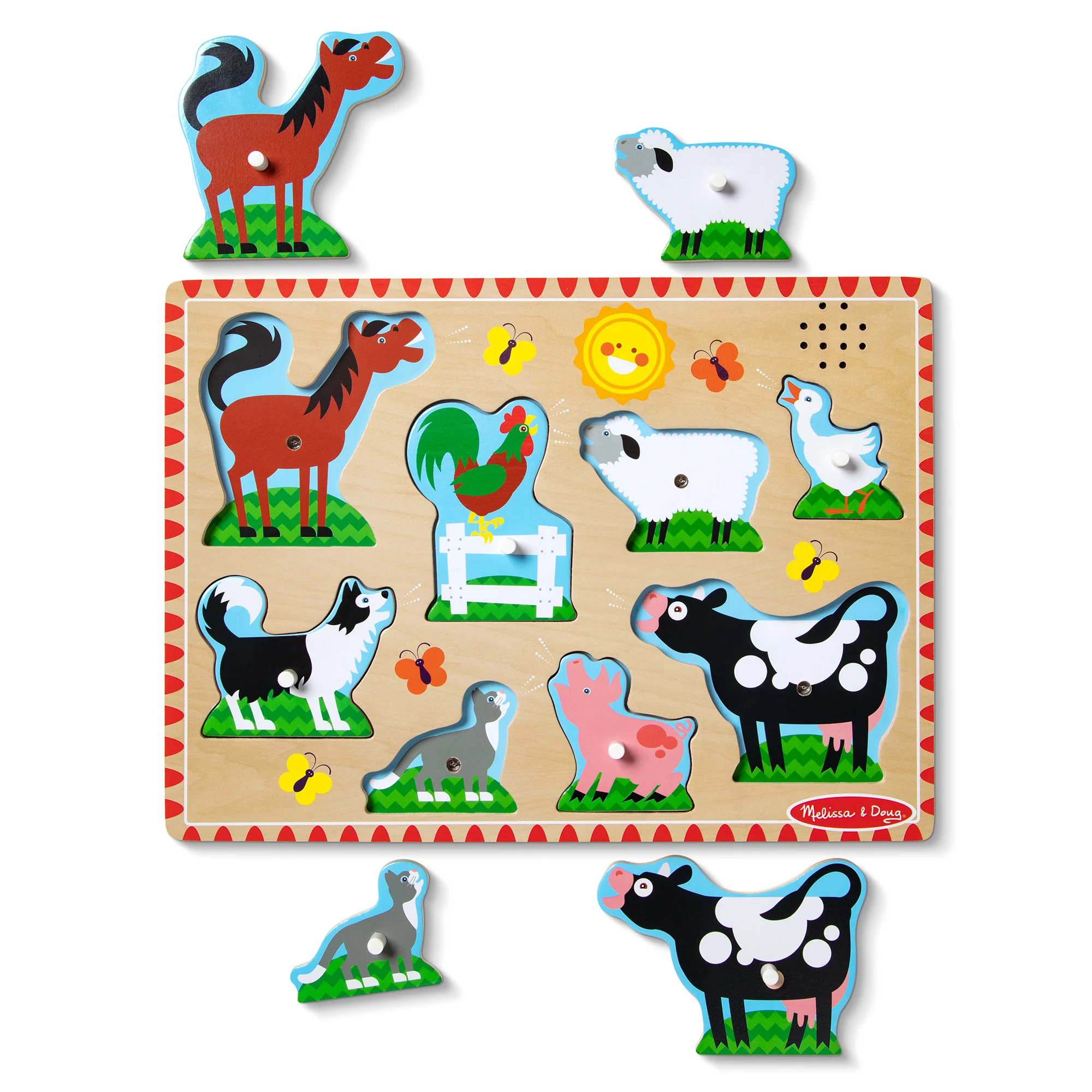 Melissa&Doug Drewniane Puzzle z dźwiękiem Farma Zwierzęta 8 elementów 00726