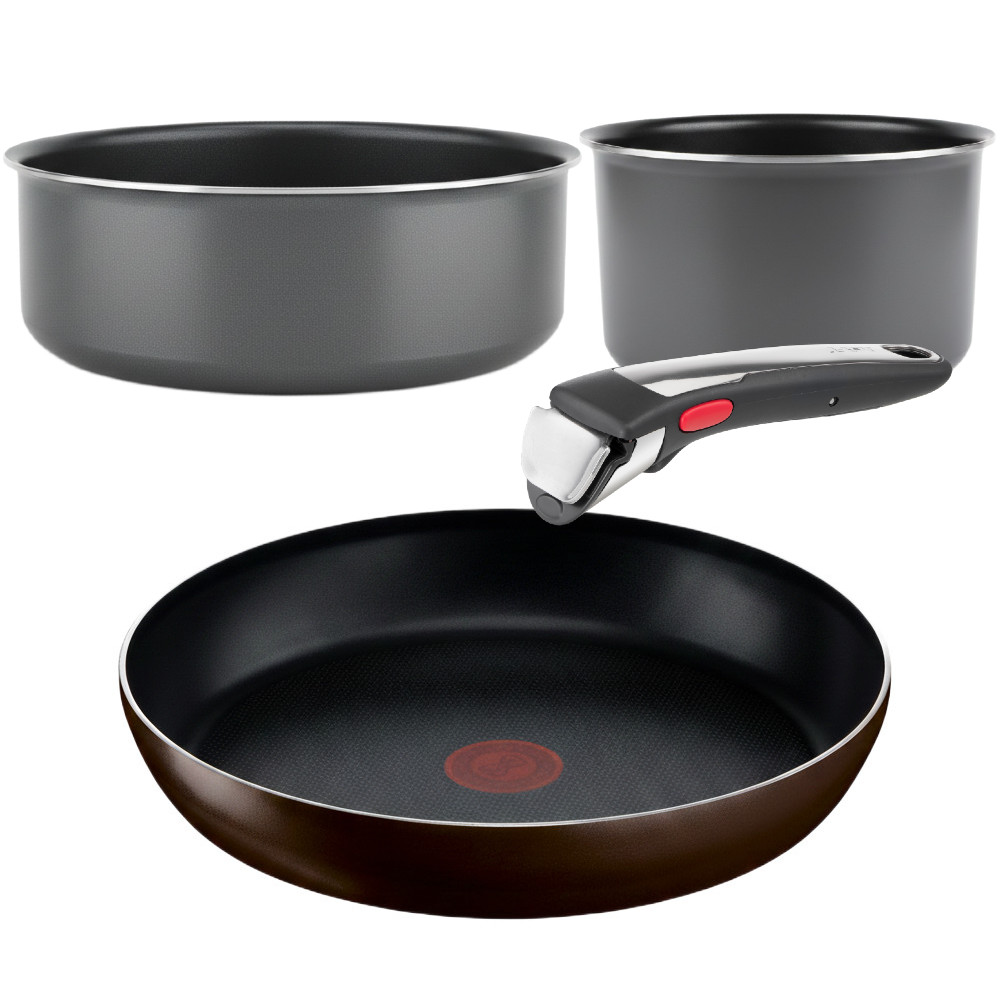 Tefal Ingenio Zestaw Patelnia Brązowa 28 cm + 2 x Garnek Szary 24 cm + 16 cm GAZ 82465BSZ-2