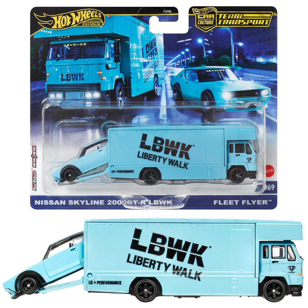 Hot Wheels Premium Team Transport Nissan Skyline 2000GT-R LBWK & Fleet Flyer HRV45