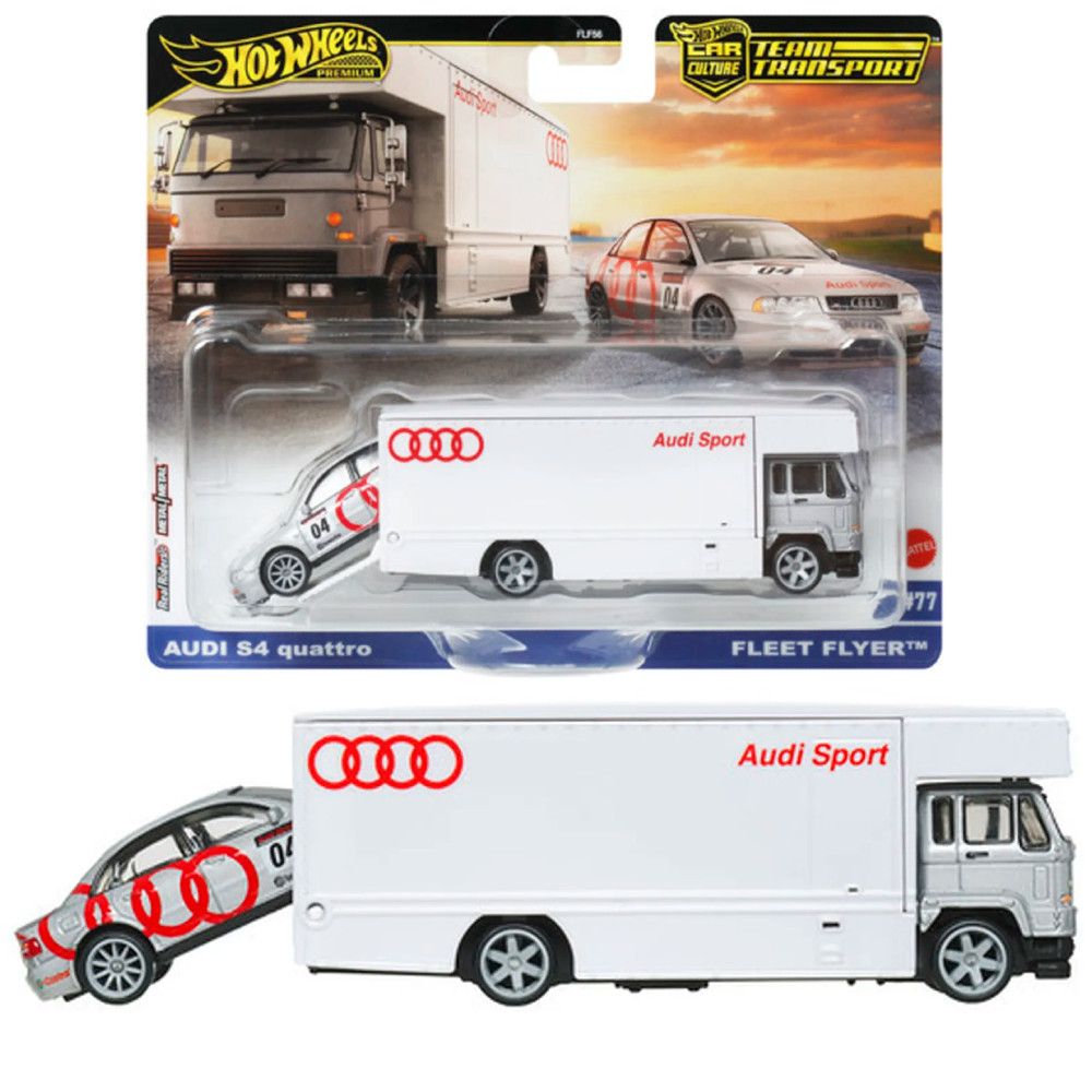 Hot Wheels Premium Team Transport Audi S4 Quattro & Fleet Flyer JBM30 uszkodzone opakowanie
