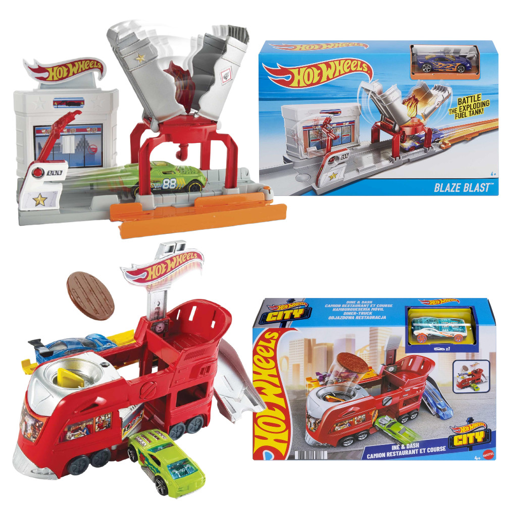 Hot Wheels Zestaw Pożar na Stacji FJN36 + Odjazdowa Restauracja FJN39