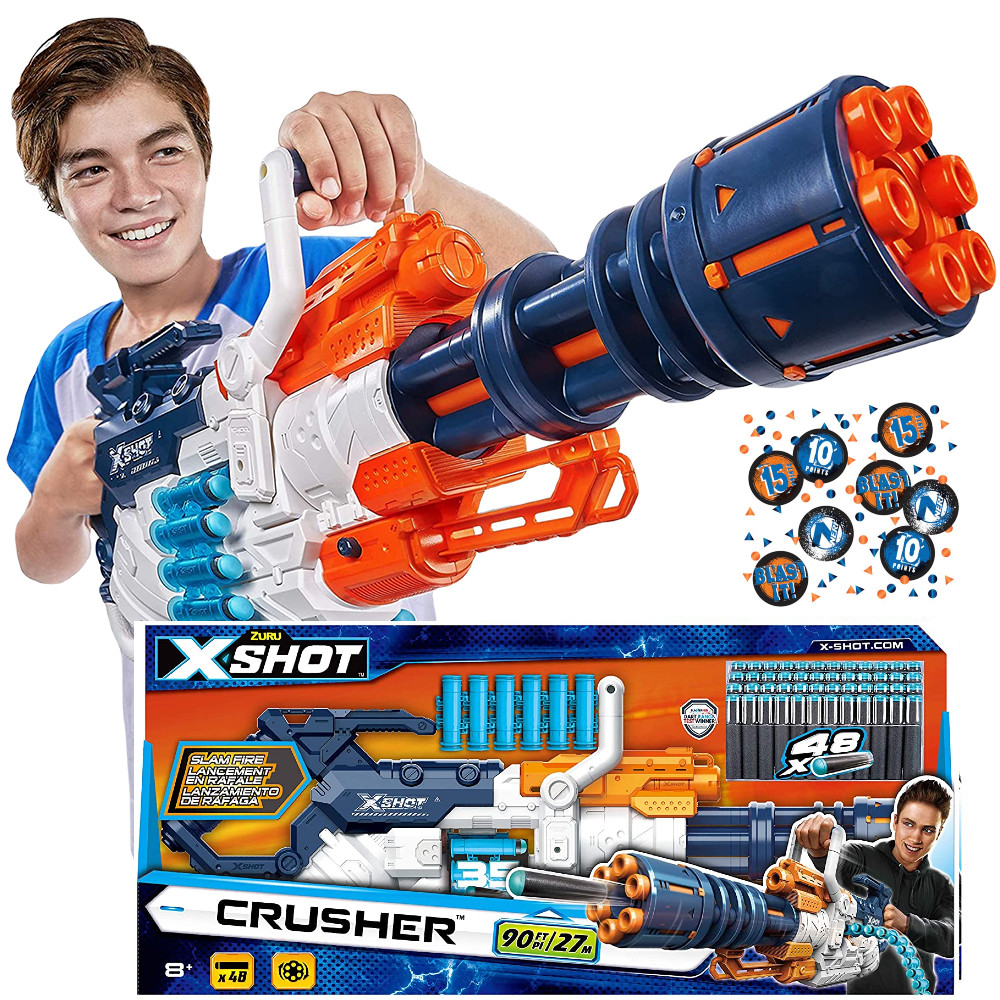 X-Shot Minigun na strzałki Crusher 36382 biało-granatowy + konfetti Nerf