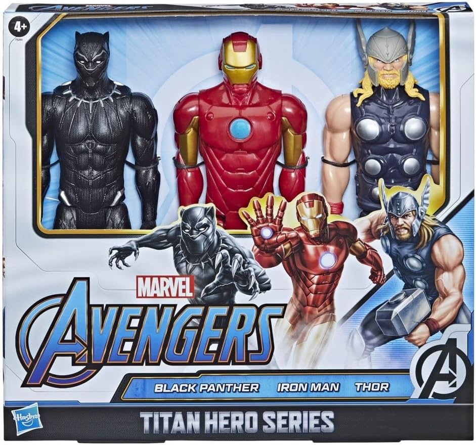 Marvel Titan Hero Series Avengers Zestaw 3 Figurek Czarna Pantera, Iron Man i Thor F5291