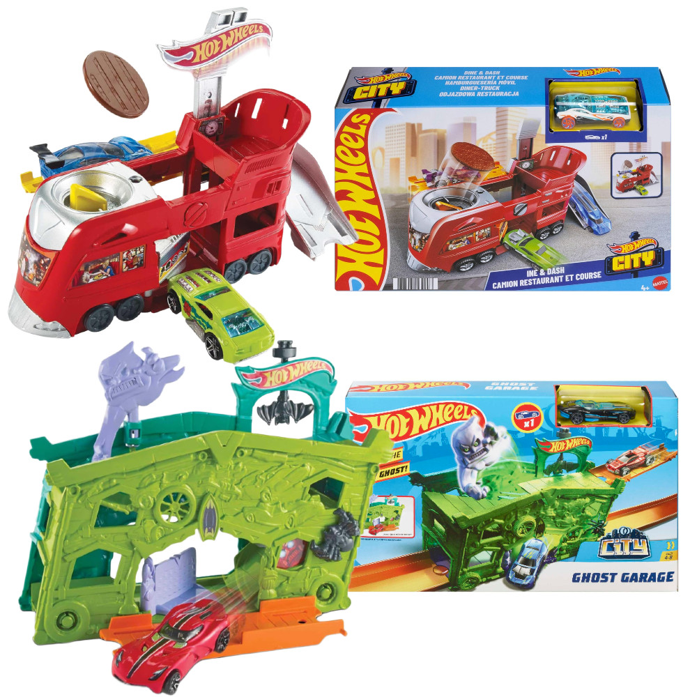 Hot Wheels Zestaw Garaż Duchów FJN38 + Odjazdowa Restauracja FJN39