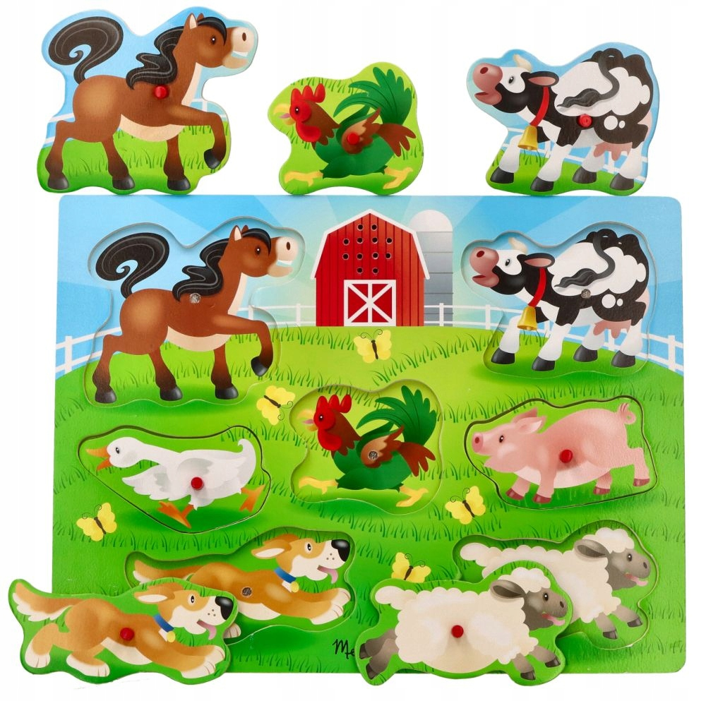 Melissa&Doug Drewniane Puzzle z dźwiękiem Farma Zwierzęta 7 elementów 94425