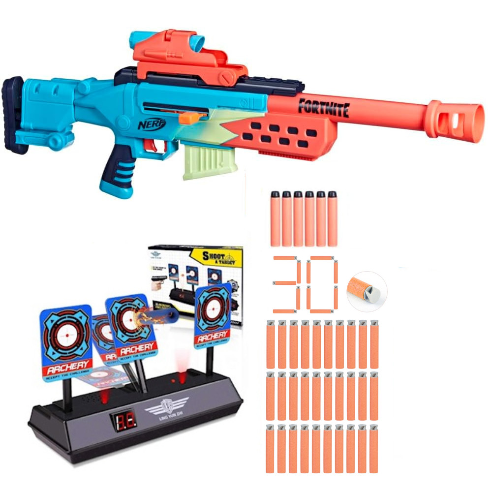 Nerf Fortnite Storm Scout Snajperka F8346 + Elektroniczna Tarcza 3 Cele + 30 Strzałek Accustrike