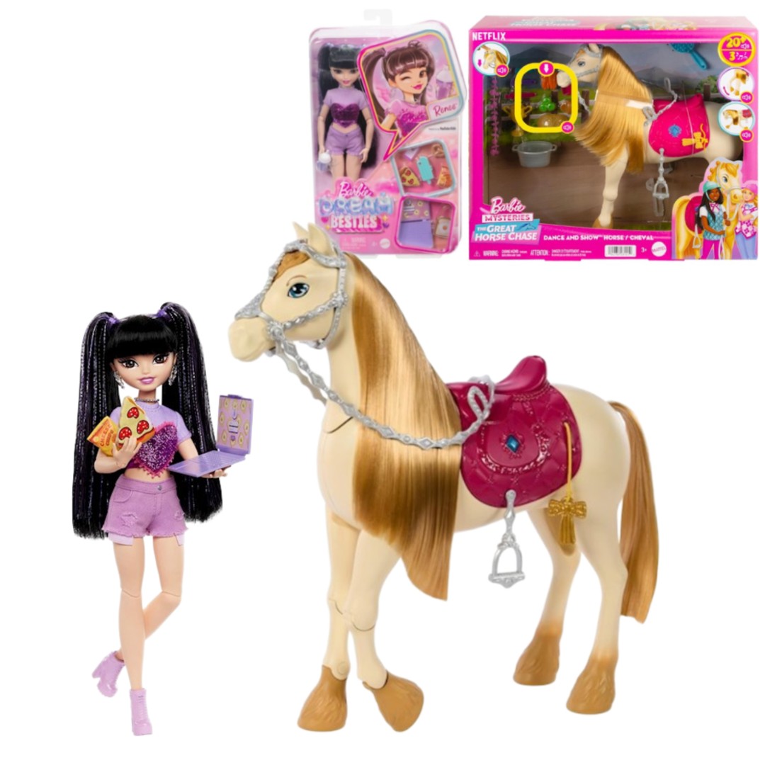 Barbie Zestaw lalka Malibu Dream Besties + Interaktywny Koń Tornado HYC24 HXJ42