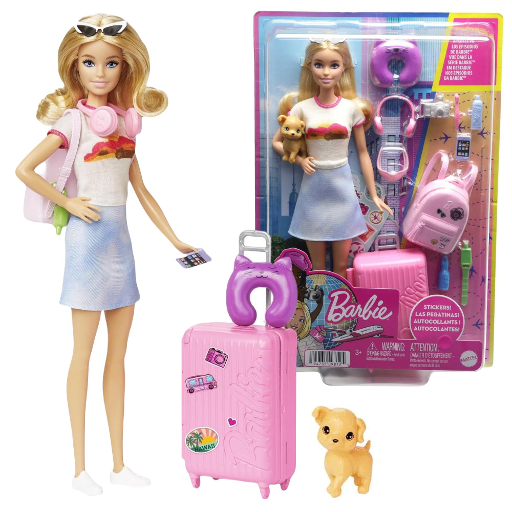 Barbie Malibu w Podróży Lalka Zestaw Podróżny ze Szczeniaczkiem HJY18