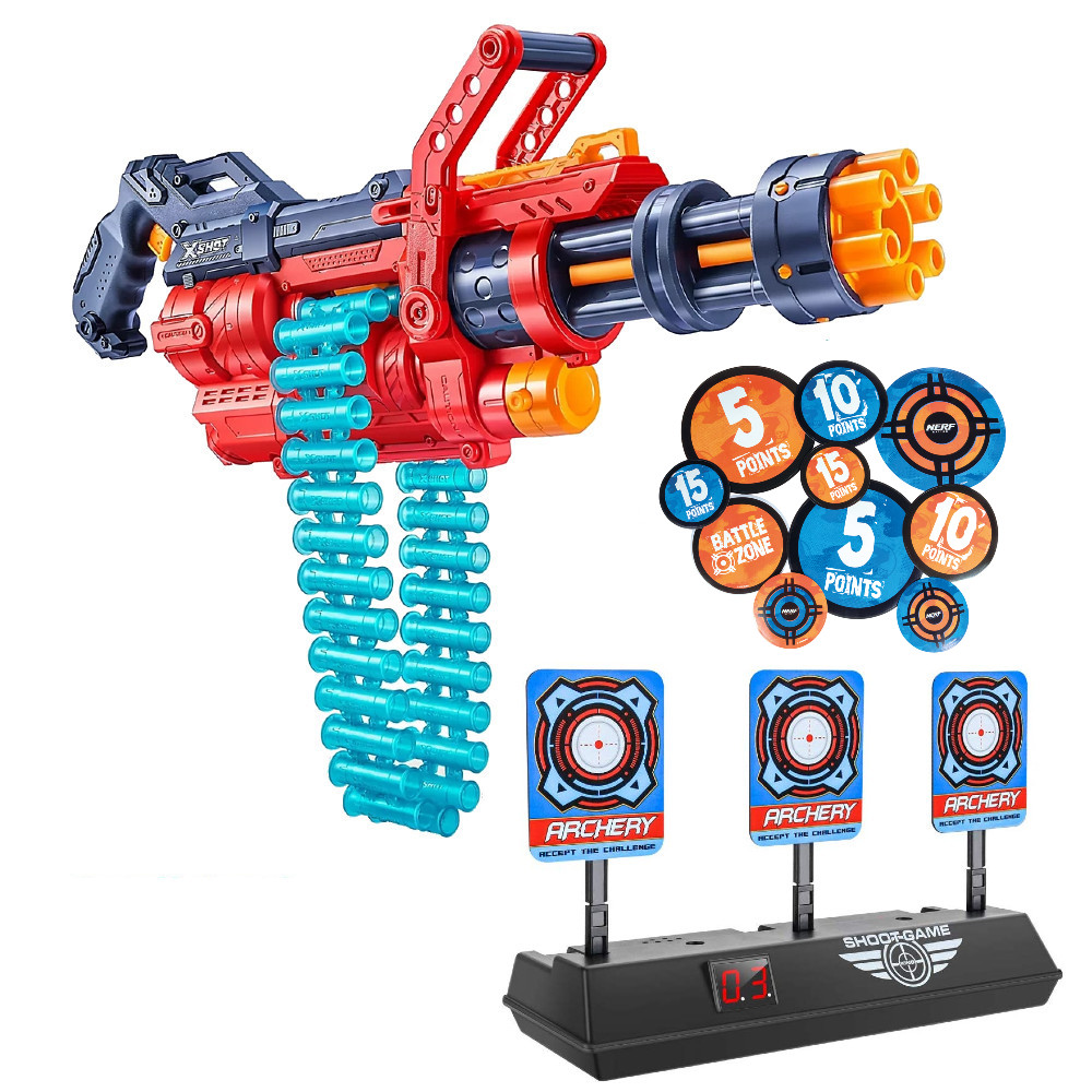 X-Shot Minigun Omega 36430 + Elektroniczna Tarcza+ Naklejki Nerf