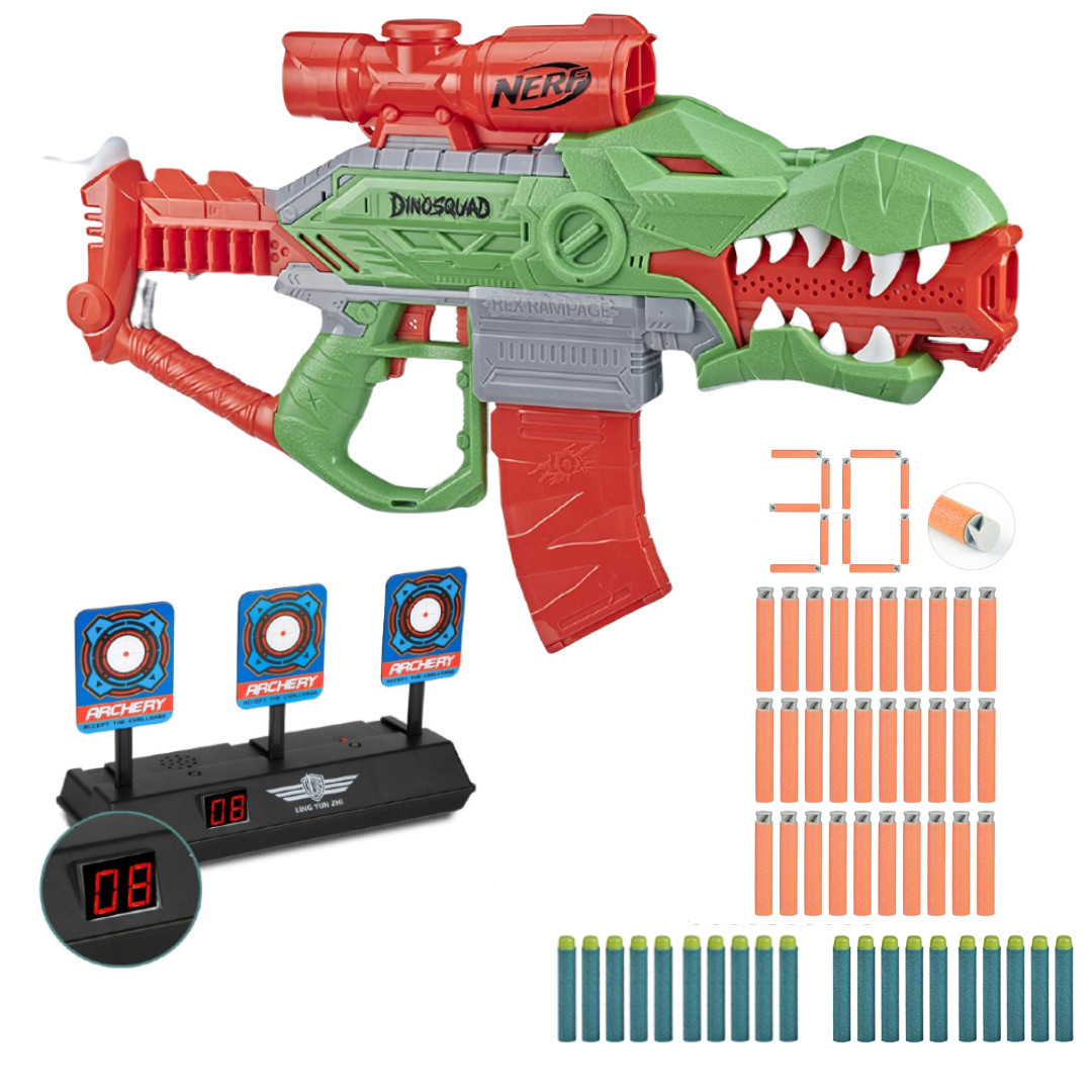 Nerf Dinosquad Rex-Rampage F0807 + elektroniczna tarcza 3 cele + 30 strzałek accustrike