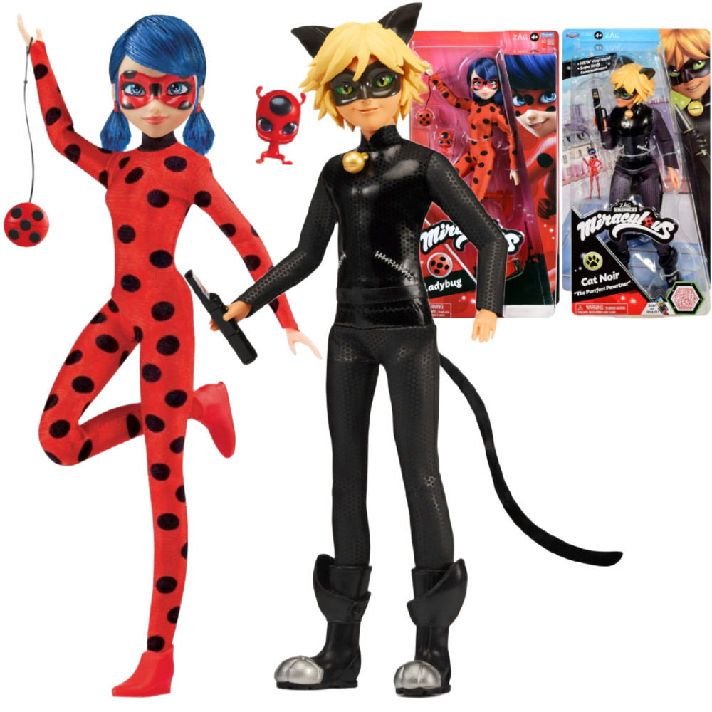 Miraculous: Biedronka i Czarny Kot Zestaw Lalka Biedronka z Kwami Tikki i Czarny Kot 