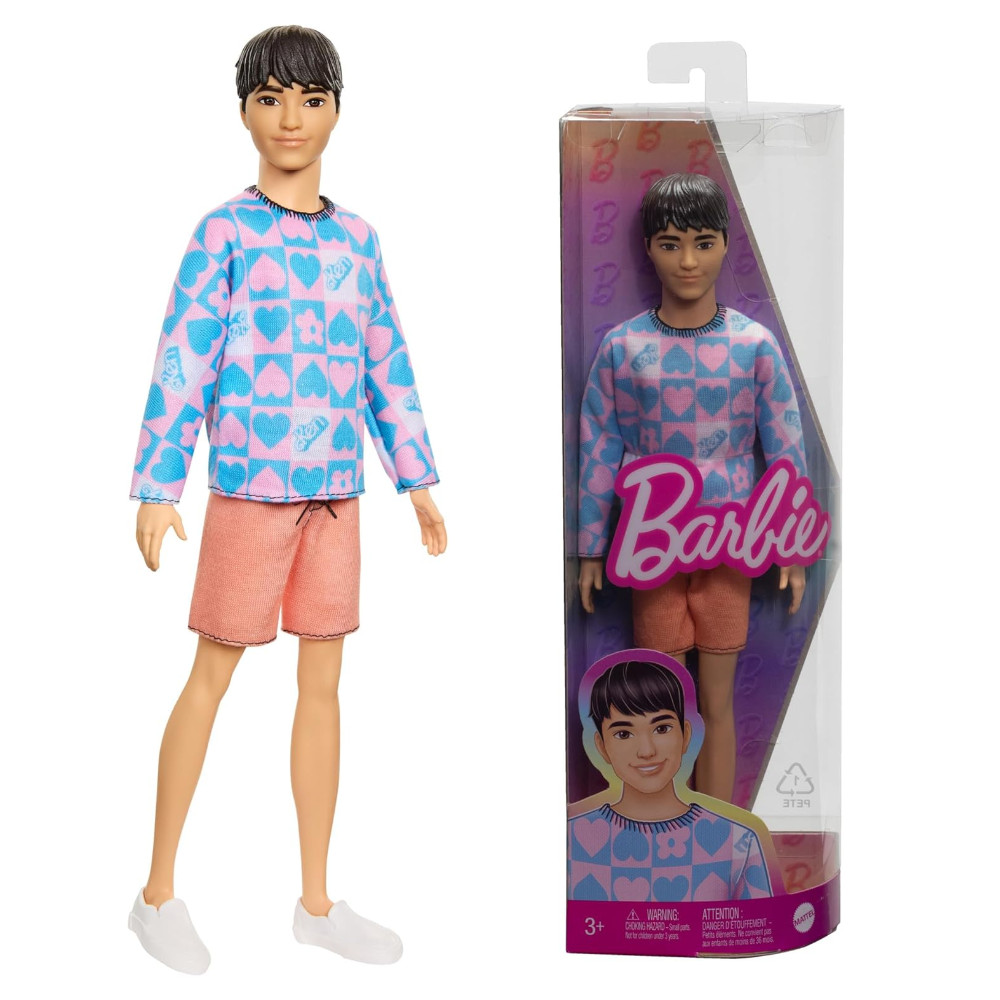 Barbie lalka Ken Fashionista bluza w niebiesko-różowe serca HRH24