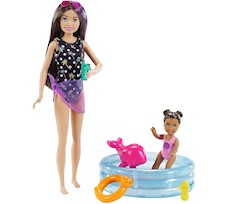 Barbie Skipper Lalka opiekunka z bobaskiem i basenem GRP39
