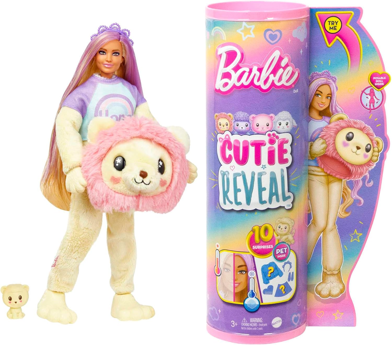 Barbie Cutie Reveal Lalka Barbie Lew + zwierzątko HKR06