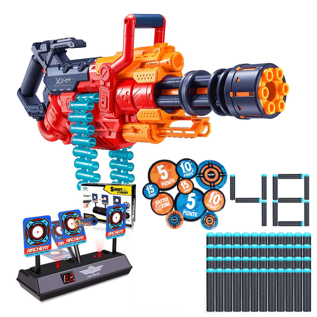X-Shot Crusher 36382 + Elektroniczna Tarcza 3 cele + Naklejki Nerf