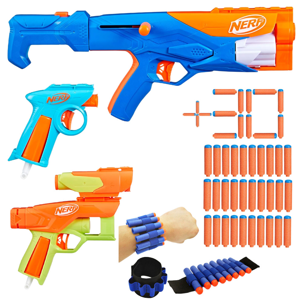 Nerf N Series Gear Up Pack Zestaw 3 wyrzutnie F8633 + 30 strzałek N1 + Opaska na rękę