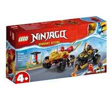 Lego Ninjago Bitwa samochodowo-motocyklowa między Kaiem a Rasem 71789