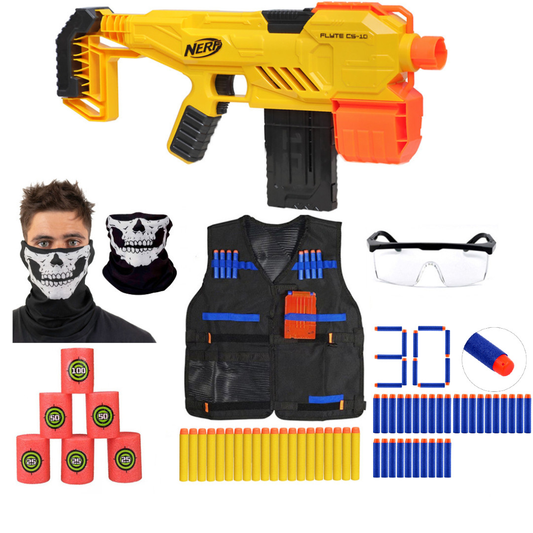 Nerf Alpha Strike Flyte CS-10 E8696 + cele + kamizelka + okulary ochronne + bandana + 30 strzałek 