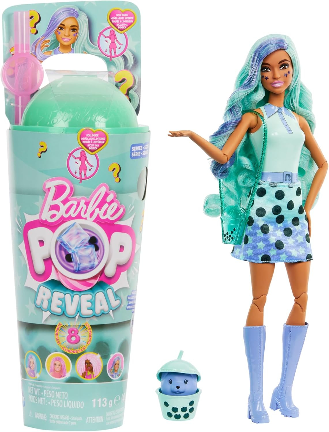 Barbie Pop Reveal Zielona Herbata Bubble Tea lalka + akcesoria HTJ21