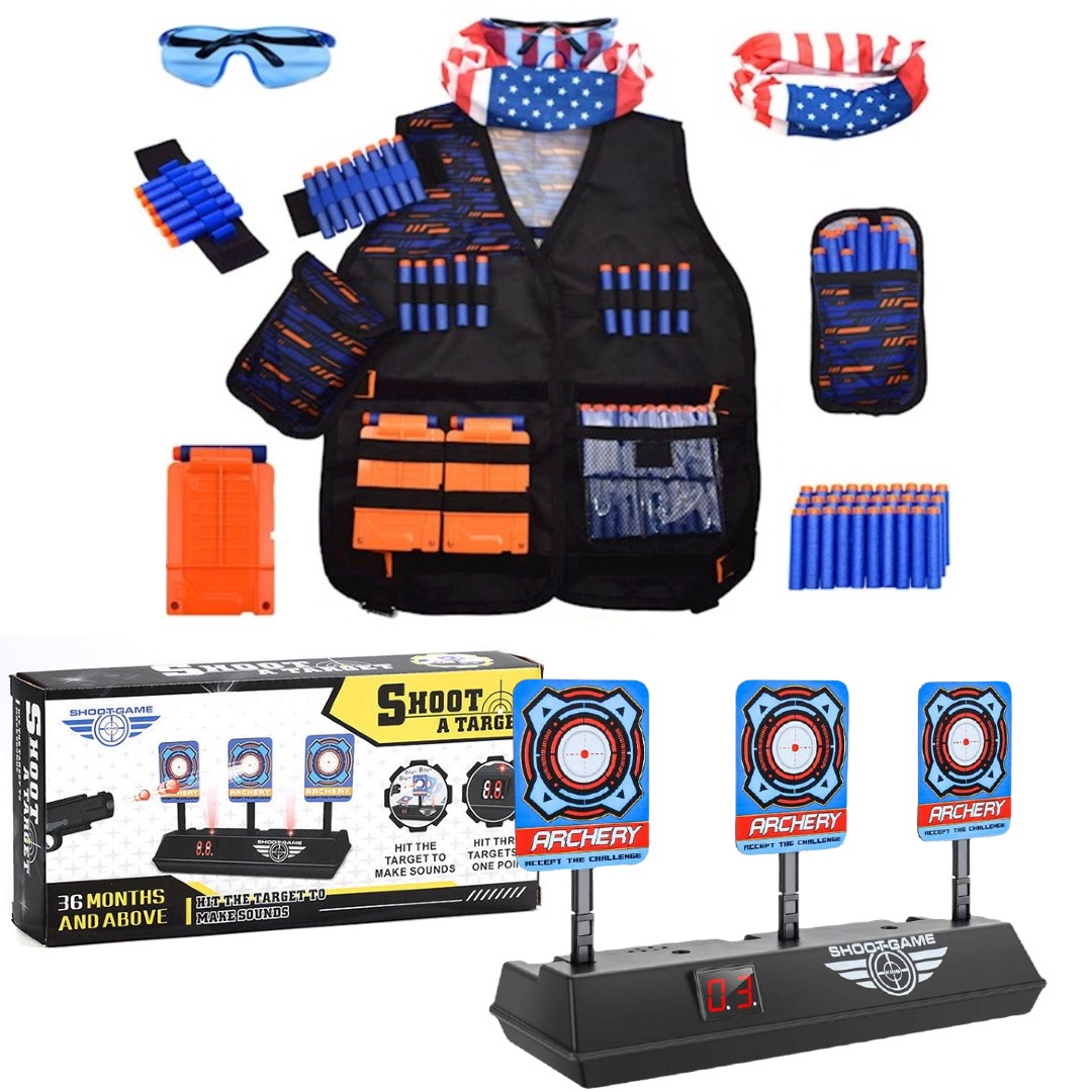 Kamizelka do Nerf zestaw pojedynczy + elektroniczna tarcza 3 cele