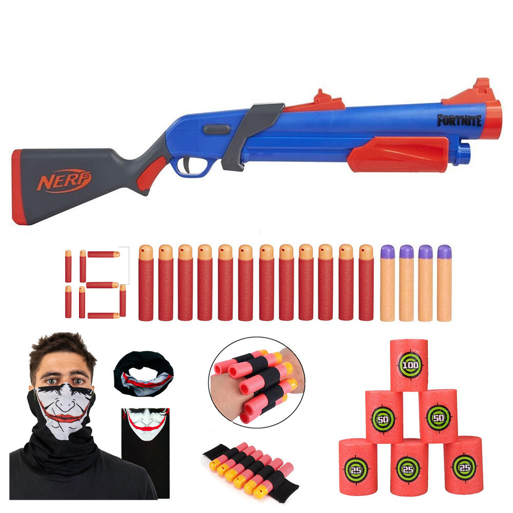 Nerf Fortnite Shotgun Pump SG Mega F0318 + 12 strzałek Mega + bandana Joker + opaska Mega + cele