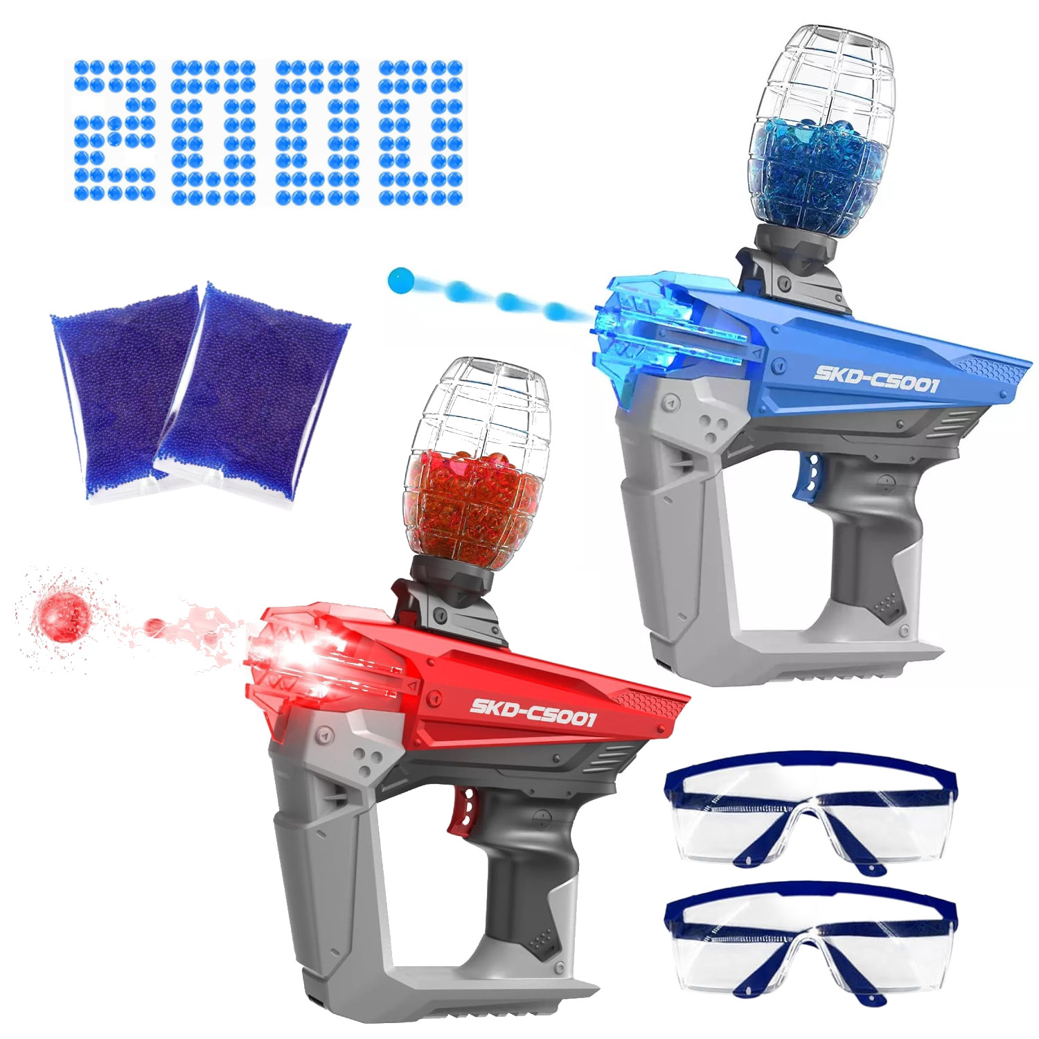 SKD Blaster Zestaw 2x Pistolet na Kulki Żelowe Automatyczny Niebieski i Czerwony 2000 Kulek CS001