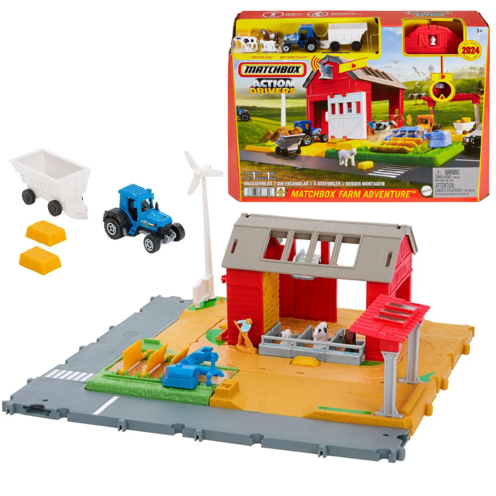 Matchbox Prawdziwe Przygody Farma + traktor z przyczepą i zwierzątka HRY42